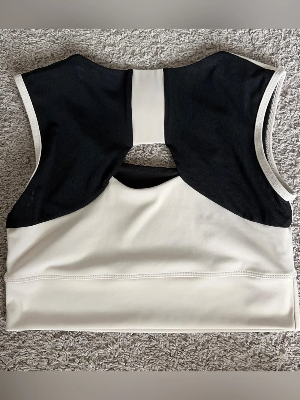 White and Cream Athletic Crop Top with Back Cutout